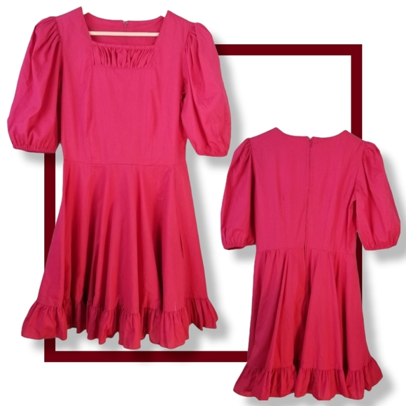 💖 Handmade Fuchsia Puff Sleeve Dress Cottagecore M 👗 - Picture 2 of 9
